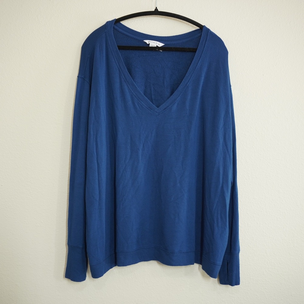 Athleta Size 3X Sunrise V-Neck Sweatshirt Blue Modal Blend Pullover Thumbholes